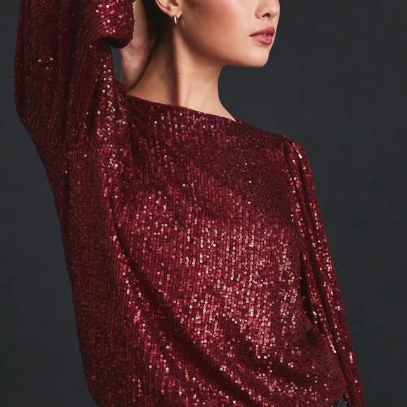 ANTHROPOLOGIE- Wine coloured sequins shirt by “Flat white - Picture 2 of 11